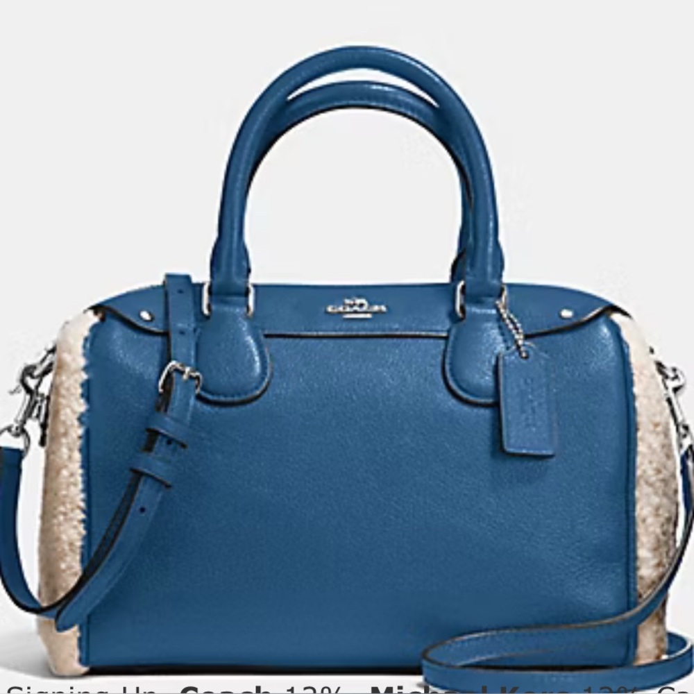 NWT Authentic COACH F36689 Shearling/Leather MINI BENNETT SATCHEL Slate/Blue